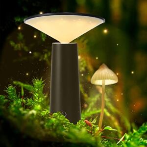 Mushroom Lamp,Cordless Small Table Lamp, Portable Modern Night Decor Light for Ambient,Kids,Bedroom,Living,Rotatable Head – 3 Colors & Dimmable Touch Control,Battery Operated，Rechargeable, Black