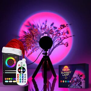 Color Changing Sunset Lamp Multiple Colors. Remote Control & App 16 Color Lights Gadgets for Women Men Cool Stuff for Your Room Novelty Lighting Bedroom Decor Gifts for Young Photographers Cool Lamp