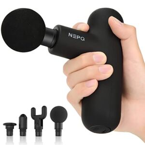 NEPQ Mini Massage Gun, Powerful Fascial Gun Portable Deep Tissue Percussion Muscle Back Head Massager for Pain Relief with 4 Massage Heads 4 Speed High-Intensity Vibration Rechargeable (Black)