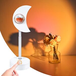 IFTHFOUR Sunset Projection Lamp Dimmable, 180 °Rotation Warm Romantic Stars Moon Night Light for Living Room Bedroom Background Decoration,for Photo Video Vlog Live Streaming (White, Moon)