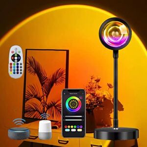 Sunset Projection Lamp, APP Remote Control 16 Colors Sunset Light with RGB Color Changing LED Light Romantic Visual Rainbow Night Lights for Photography Selfie Living Room Bedroom