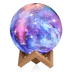 Moon Lamp Kids Night Light Galaxy Lamp – 16 Colors Moon Light with Wood Stand Remote & Touch Control USB Rechargeable Gift for Girls Lover Birthday – 5.9 inch