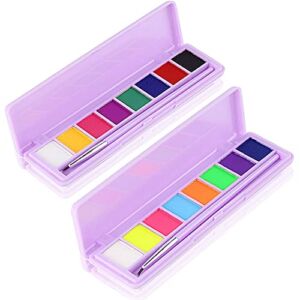 Go Ho 16 Colors Water Activated Eyeliner Palette,Highly Pigmented Bright Vibrant Fluorescent Rainbow Colorful Face and Body Paint Makeup,Matte and UV Glow Graphic Eyeliner,With Eyeliner Brush