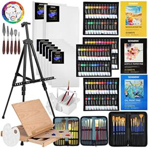 149Pcs Deluxe Artist Painting Set with Aluminum and Solid Beech Wood Easel, 96 Paints, Stretched Canvas and Accessories, Art Paint Supplies for Artists, Beginner & Adults