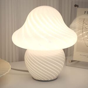 Mushroom Lamp Orange White Glass Mushroom Table Lamp for Bedrooms , Living Room, Aesthetic Lamps for Bedroom, Cute Bedside Lamp(White)