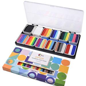 OPHIR Rainbow Face Paint Split Cake Body Painting for Kids Adults Halloween Stage Makeup, with 2 Brushes, Water-Based 144g