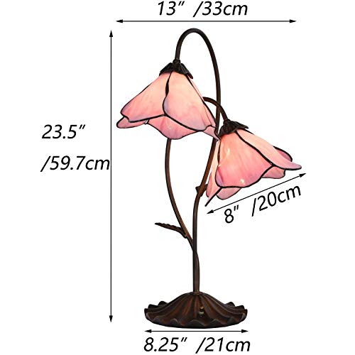 Bieye L10811 Pink Flower Tiffany Style Stained Glass Table Lamp with 8 inches Wide Bent Glass Lampshades Lily Pad Base, 2-Lights, 23.5 inches Tall | The Storepaperoomates Retail Market - Fast Affordable Shopping