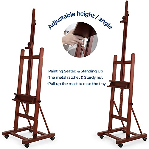VISWIN Premium H Frame Easel 75″ to 146″H, Hold Canvas to 93″, Solid Beech Wood Large Artist Easel for Painting Canvas, Studio Floor Easel Stand with Storage Tray, Wheel, Wooden Art Easel for Adult-W | The Storepaperoomates Retail Market - Fast Affordable Shopping