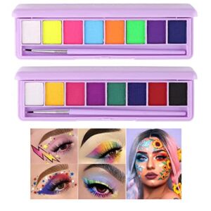 QIUFSSE 2 Packs Water Activated Eyeliner Palette Liquid Eyeliner Colorful Set,Highly Pigmented Bright Vibrant Colored Eyeliners,UV Glow In The Dark Body Paint Neon Eyeliner 16 Colors