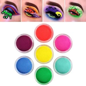 MEICOLY Water Activated Eyeliner, UV Reactive Hydra Eyeliner, 7 Cakes Graphic Eye Liner for Adult and Kids, Glow Blacklight Fluorescent Halloween Face Body Paint Blue Green Witch Makeup,Neon Eyeliner