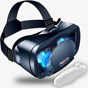 VR Headset with Controller Adjustable 3D VR Glasses Virtual Reality Headset HD Blu-ray Eye Protected Support 5~7 Inch for Phone/Android