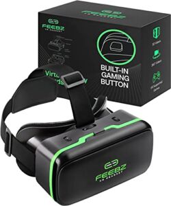 VR Headset Compatible with iPhone & Android 4.5″-6.5″ + Built-in Action Button for 3D VR Videos | Universal 3D Glasses Virtual Reality Goggles Set – for Kids & Adults – Green