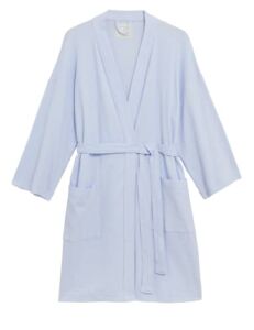 Marks & Spencer womens Pure Cotton Waffle Gown Bathrobe, Light Blue, Large US