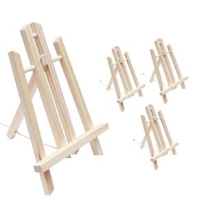 Senzhumu Wooden Easel 4 Pcs 16″ Naturel Pine Easel Tabletop Easel for Painting Canvases, Art Craft Easel Stand for Painting Party, Classroom Practice, Wedding Displays and Festive Furnishing