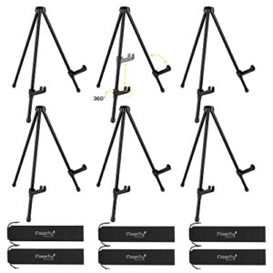 Magicfly 6 Pack Tabletop Easel, Black Steel Table Top Easels for Display, Adjustable & Portable Tripod Easel with 6 Storage Bags, for Signs, Posters, Holds 5 lbs