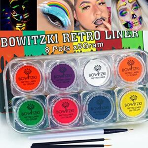 Bowitzki 8×5 Gram Water Activated Eyeliner Hydra Liner Makeup UV Glow Fluorescent Color Graphic Retro Face and Body Paint (UV Color)