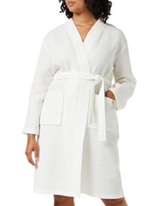 Iris & Lilly Women’s Short Cotton Waffle Robe, White, 10