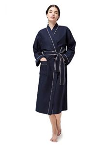 SIORO Waffle Cotton Bathrobe for Women, Waffle Ladies Kimono Robes, Kimono Long Bathrobe Soft Spa Robe Sleepwearl, Navy Small