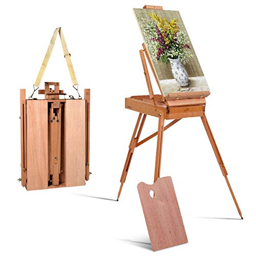 Tangkula French Style Painting Easel, Portable Art Easel with Sketch Box, Artist Drawer, Palette & Shoulder Strap, Adjustable Tripod Wooden Easel Stand Holds Canvas up to 34″ for Painting, Drawing | The Storepaperoomates Retail Market - Fast Affordable Shopping