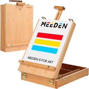 MEEDEN Tabletop Ease, Hold Canvas Up to 21″, Solid Beech Wood Table Top Easel Art Easels for Painting Canvas, Art Supply Storage Box & Table Painting Easel for Adults & Kids