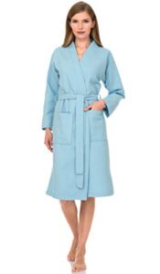 TowelSelections Women’s Waffle Bathrobe 100% Cotton Soft Kimono Spa Bath Robe Medium/Large Aquamarine