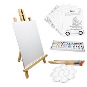 Darnassus 25 Pieces Tabletop Wood Easel Set, Painting Easel Stand, Coloring Canvas, Acrylic Paint Set, Paintbrush, Art Supplies.