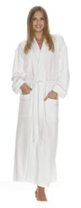 Boca Terry Womens Bath Robe, Soft Waffle Knit Robe, Long White Hotel Spa Robes, M/L White