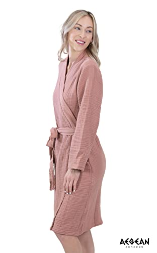 Aegean Concept – Muslin Bathrobe Turkish 100% Cotton | Unisex – Men and Women | Super Absorbent, Sustainable and Cozy, Breathable and Fast Dry – Bath, Beach, Pool, SPA, Shower, Gym [BLUSH-L] | The Storepaperoomates Retail Market - Fast Affordable Shopping