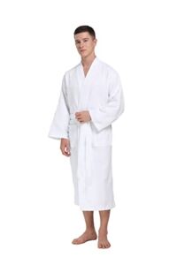 BOSMAY Long Waffle Bath Robe for Women / Men (Unisex) 5 Star Hotel Robe Spa Bathrobe (L, White)