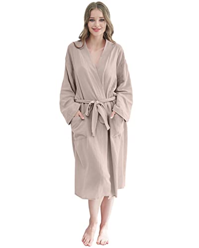 Robes for Women Cotton Muslin Robe lightweight Robes for Women Solid Color Gauze Robes Mid Length, Belt-Beige Camel, Medium | The Storepaperoomates Retail Market - Fast Affordable Shopping