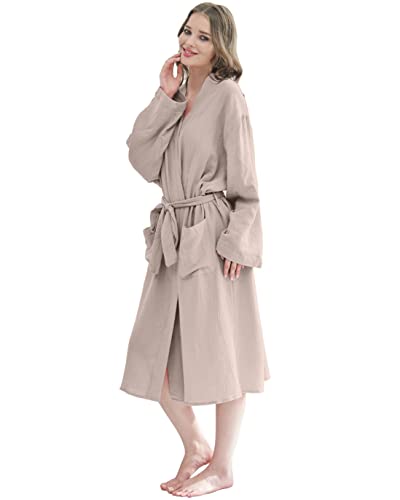 Robes for Women Cotton Muslin Robe lightweight Robes for Women Solid Color Gauze Robes Mid Length, Belt-Beige Camel, Medium | The Storepaperoomates Retail Market - Fast Affordable Shopping