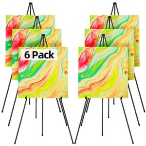 PUJIANG Easel Stand, 63″ Adjustable Easels for Display, Floor Easel for Wedding Sign, Poster, Baby Shower, Event, Whiteboard, Black Metal Folding Display Easel 6pack