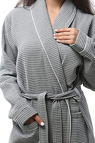 OYA HOME Unisex Long Waffle Shawl Collar 100% Cotton Bathrobe, Spa Robe for Women & Men (XXL, Grey) | The Storepaperoomates Retail Market - Fast Affordable Shopping