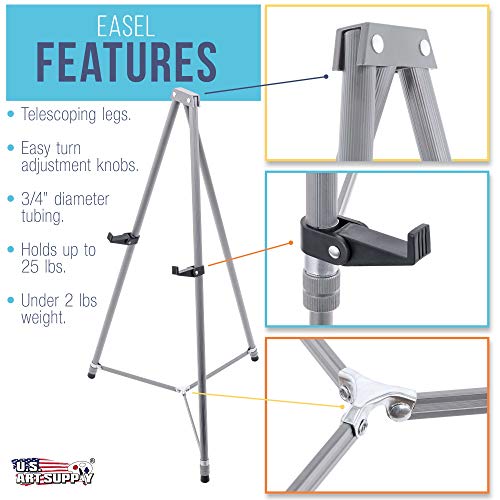 U.S. Art Supply 66″ High Gallery Silver Aluminum Display Easel and Presentation Stand – Large Adjustable Height Portable Tripod, Holds 25 lbs – Floor and Tabletop, Display Paintings, Signs, Posters | The Storepaperoomates Retail Market - Fast Affordable Shopping