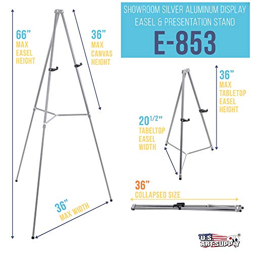 U.S. Art Supply 66″ High Gallery Silver Aluminum Display Easel and Presentation Stand – Large Adjustable Height Portable Tripod, Holds 25 lbs – Floor and Tabletop, Display Paintings, Signs, Posters | The Storepaperoomates Retail Market - Fast Affordable Shopping