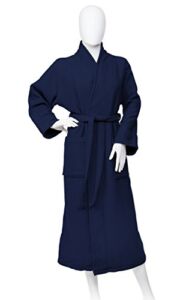 SUPERIOR Long-Staple Cotton Unisex Waffle Weave Bath Robe, Medium,Navy Blue