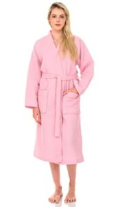 TowelSelections Women’s Waffle Bathrobe Lightweight Kimono Bath Robe Small/Medium Pink