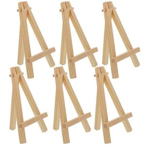 U.S. Art Supply 8″ High Small Natural Wood Display Easel (Pack of 6), A-Frame Artist Painting Party Tripod Mini Easel – Tabletop Holder Stand for Canvases, Kids School Crafts, Event Signs Photos, Gift