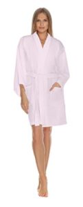 Boca Terry Womens Waffle Robe – Knee Length Robes – Lightweight Waffle Kimono Bathrobe, Pink (Medium/Large)