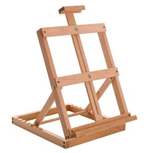 U.S. Art Supply Venice Heavy Duty Tabletop Wooden H-Frame Studio Easel – Artists Adjustable Beechwood Painting and Display Easel, Holds Up to 23″ Canvas, Portable Sturdy Table Desktop Holder Stand