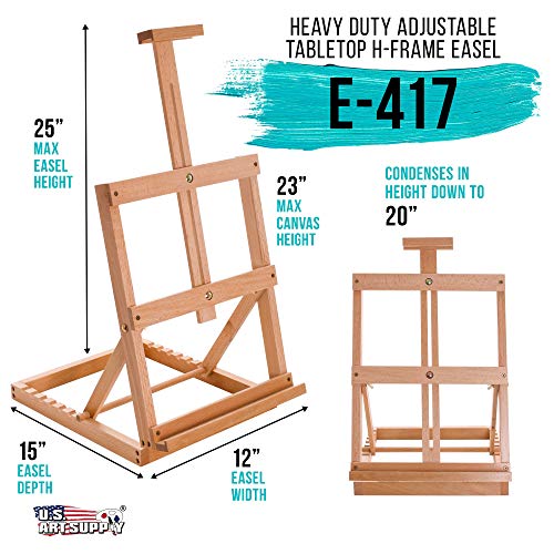 U.S. Art Supply Venice Heavy Duty Tabletop Wooden H-Frame Studio Easel – Artists Adjustable Beechwood Painting and Display Easel, Holds Up to 23″ Canvas, Portable Sturdy Table Desktop Holder Stand | The Storepaperoomates Retail Market - Fast Affordable Shopping