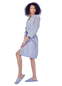 LOTUS LINEN Women’s Lightweight Waffle Kimono Mid-Length Robes – Cotton Spa Bathrobes – Bridesmaids Robe And Slippers Set (Small, Grey)