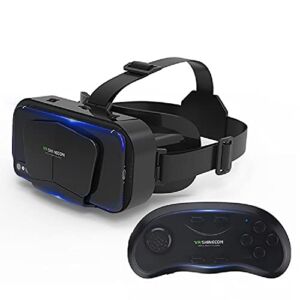 VR Headset with Remote Controller, Compatible iPhone & Android Smartphones in 4.0″-7.2″ Screen, Lightweight & Adjustable HD 3D Virtual Reality Glasses Gift for Kids and Adults, Black (G10+B01)