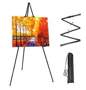 Upgraded 63″ Easel Stand for Wedding Sign & Poster Folding Easel Stand for Display Adjustable Height Portable Art Painting Easel with Bag Lightweight Metal Tripod Floor Standing Black
