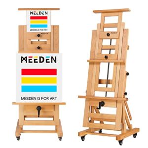 MEEDEN Deluxe Large Rocker Crank Studio Easel,Heavy Duty Artist Painting Easel,Solid Beech Wood with Adjustable Height,Movable and Tilting Flat H-Frame Easel,Holds Art Canvas Up to 76.7″