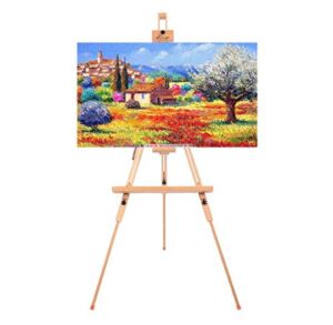 ShowMaven Wood Painting Easel Stand, Portable Tripod Art Easel, Floor Beech Easel Stand for Artist Painting, Sketching, Poster, Canvas Display