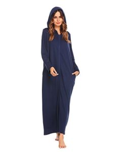Ekouaer Women’s Long Robes Zip Front Robe 3X Hooded Bathrobe,Purplish Blue Navy,Medium