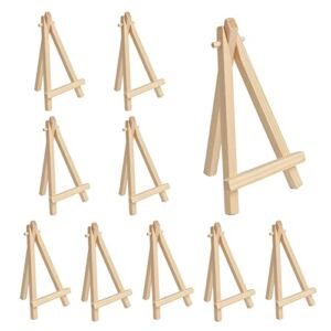 qoupln 10 Pack Mini Wooden Display Easel, 5.9 inch Mini Wooden Easel Canvas Display Small Wood Tabletop Painting Easel Holder Stand Mini Wood Canvas Stand for Painting Business Card Sign Photo