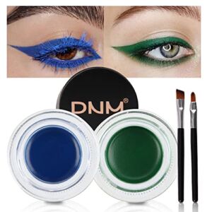 BINGBRUSH 2 in 1 Blue and Green Eyeliner Eyebrow Cream Set, Water Proof Last for All Day Long, Work Great with Eyebrow and Eyeliner, 2 Pieces Eye Makeup Brushes Included (05# blue and green)