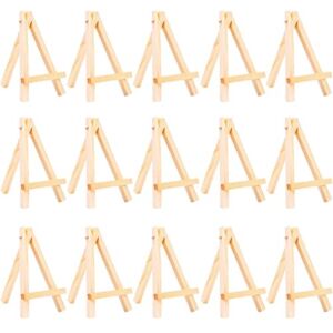 KUANVE 15 Pack 6 Inch Mini Wood Display Easel, A-Frame Natural Wooden Tripod Easel Tabletop Holder Stand, Art Supplies for Displaying Small Canvases, Business Cards, Photos, Wood Color (ZKQ002345-US)